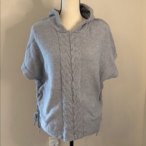 Pure Knits chunky gray cable knit hoodie sweater boxy Lagenlook oversized XS